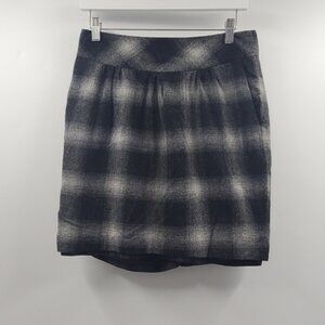 LOFT Wool Black Plaid Skirt Punk Goth Y2K Career Dark Academia